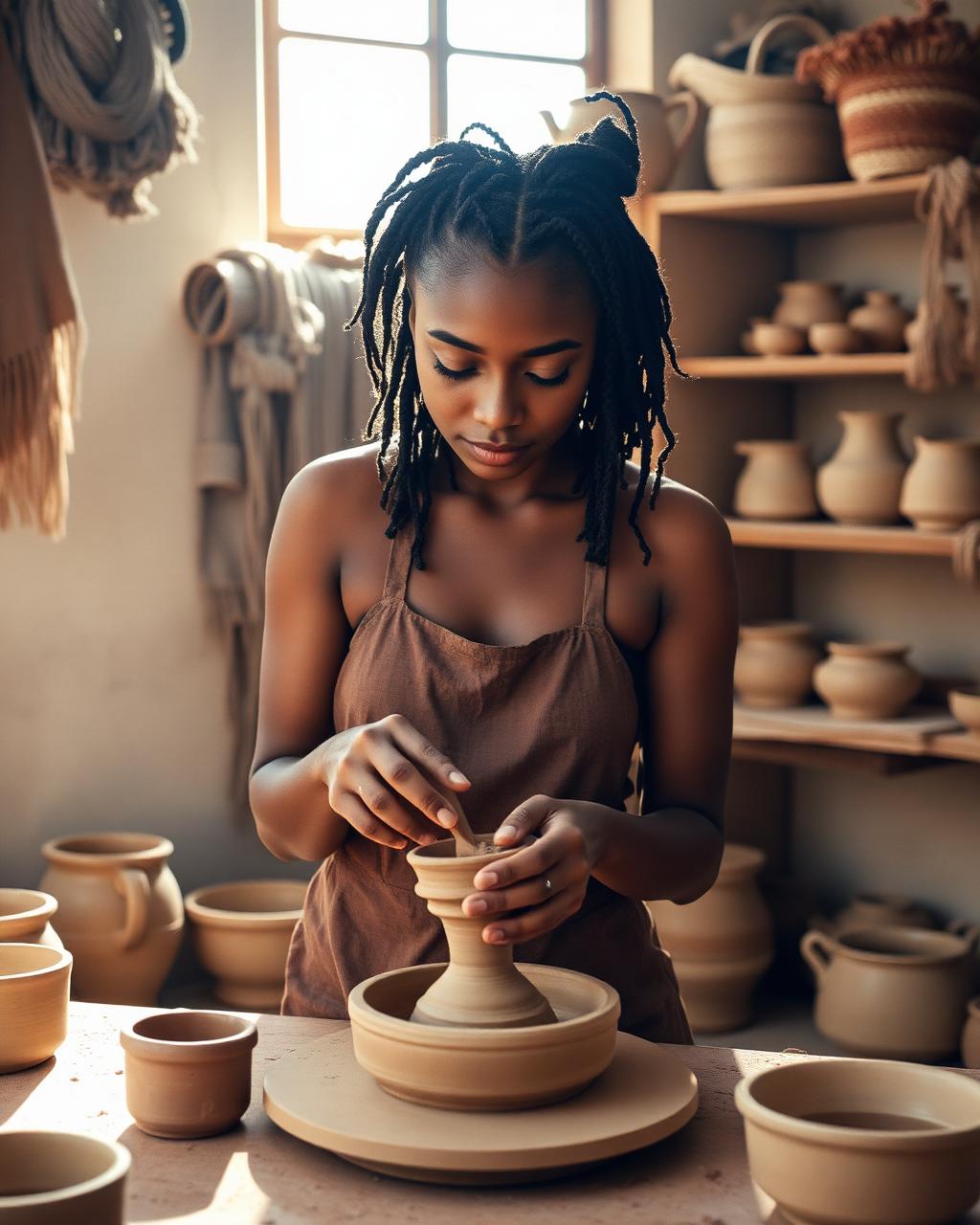 Caribbean potter working in her studio