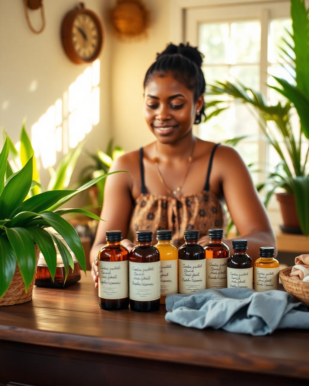 Caribbean maker bottling handmade oils