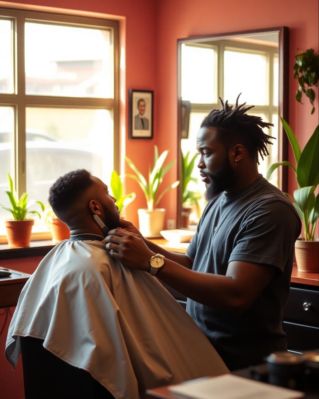 Caribbean barber cutting a client's hair